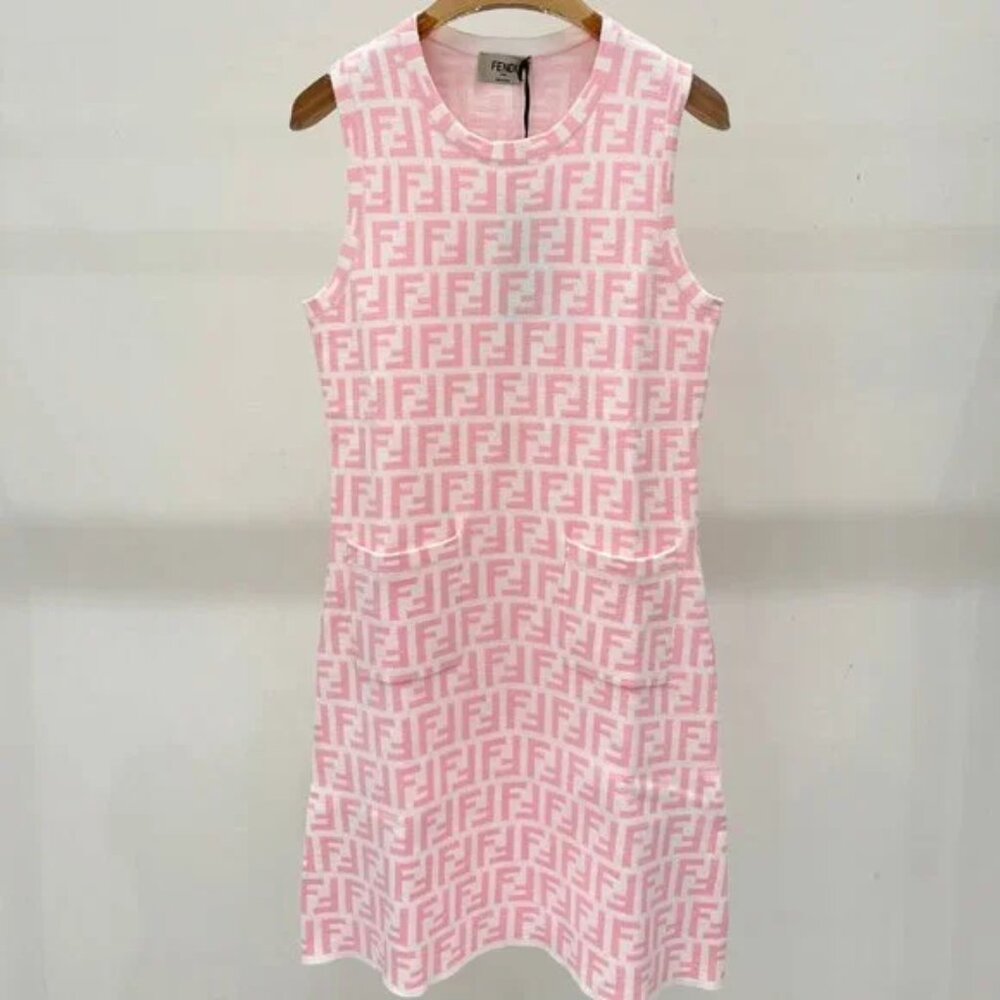Fendi girl's pink FF logo sleeveless dress